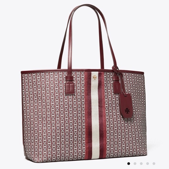 Tory Burch Handbags - Tory Burch GEMINI LINK CANVAS TOTE Burgundy